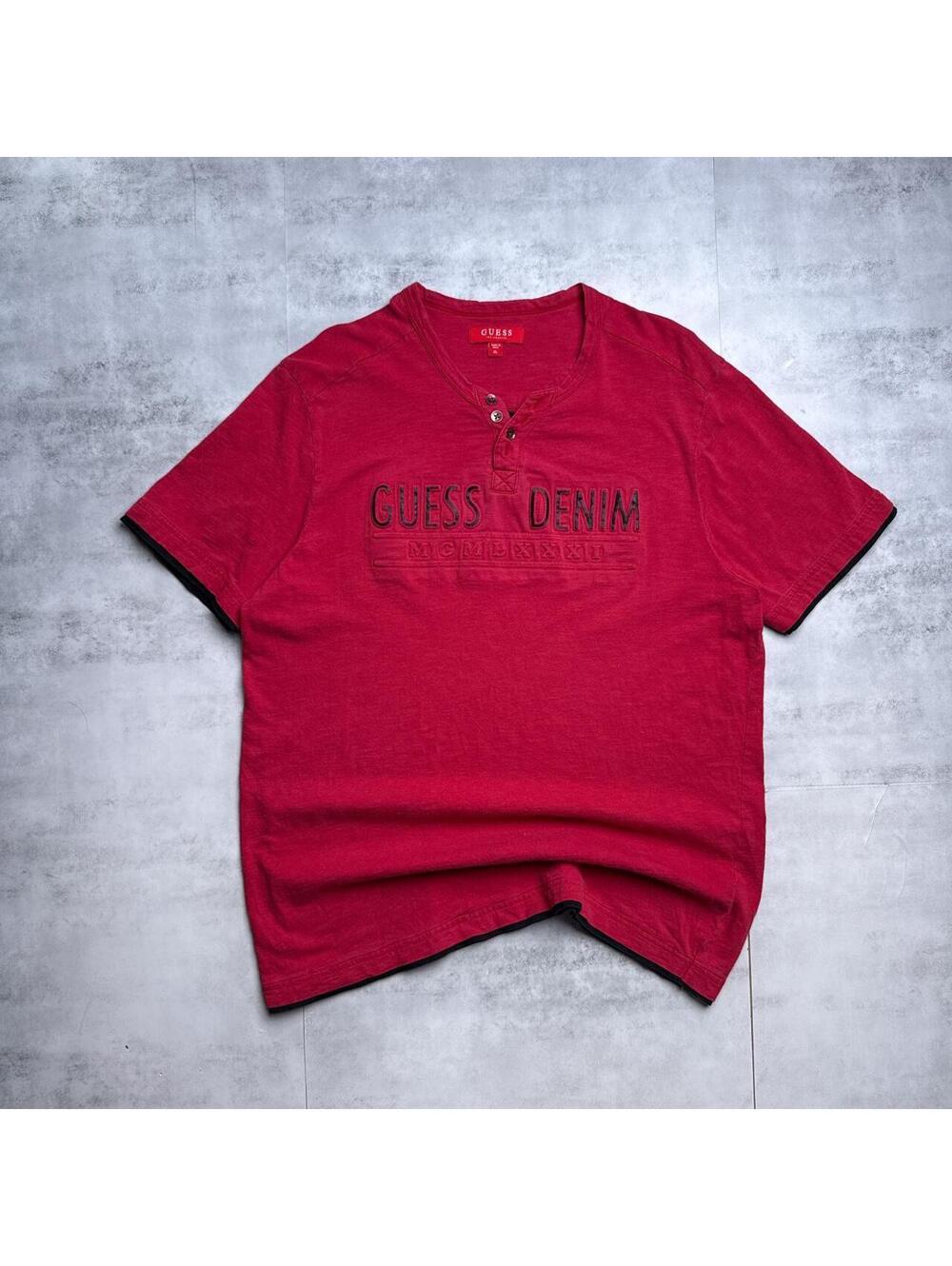 Y2K Guess Denim 00s Red Polo Shirt